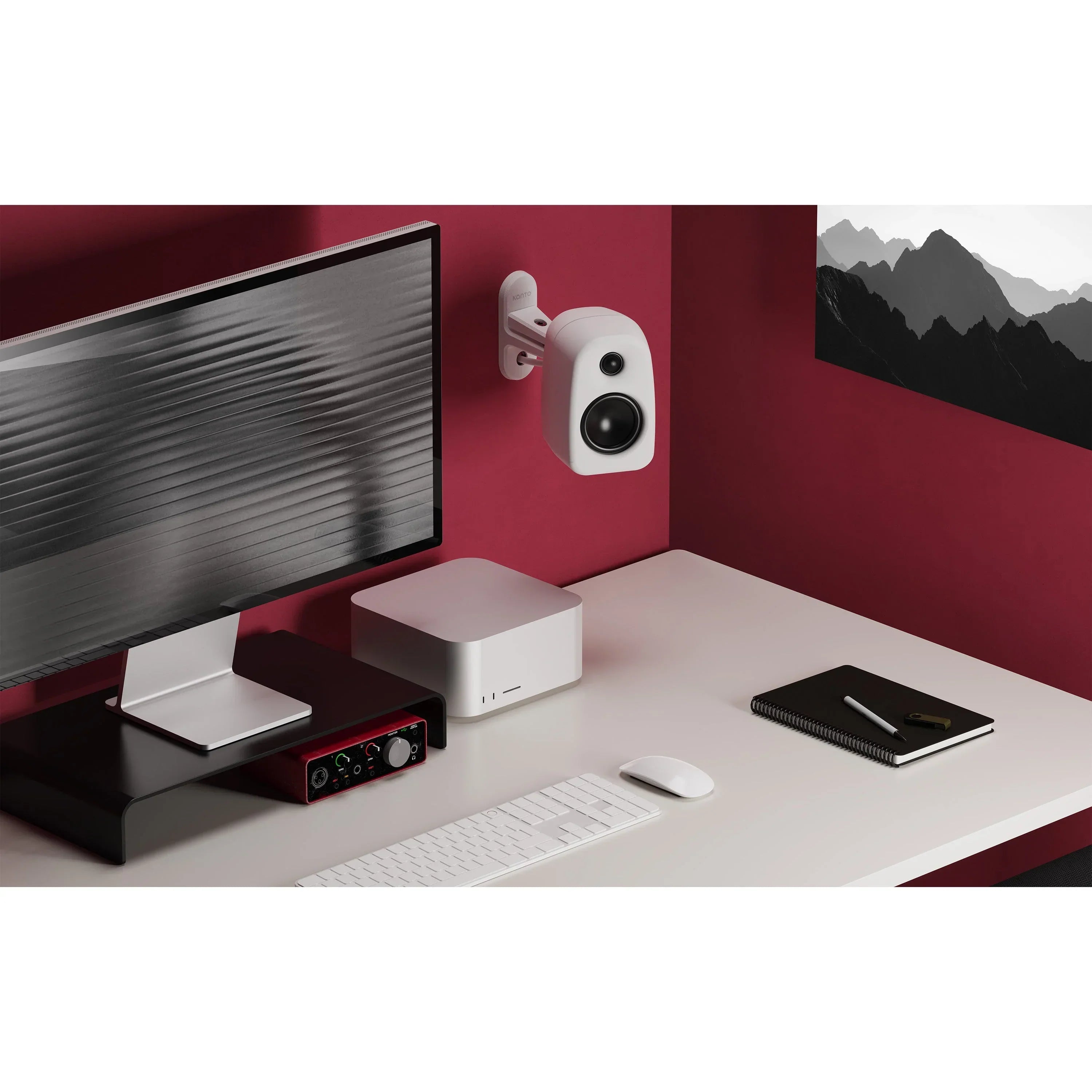 Kanto UKI 100W Bluetooth Desktop Speakers With SPW3 Universal Speaker Wall Mount Black