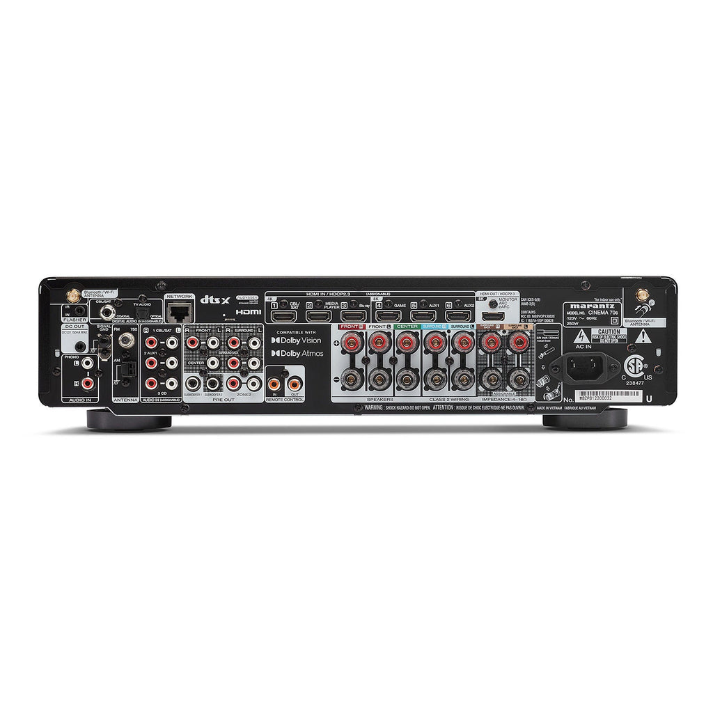 Marantz CINEMA 70s 7.2 Channel AV Receiver Silver with Monitor Audio Bronze 300 7G 5.1 Speaker Package White
