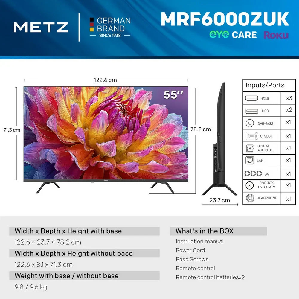 Metz 55MRF6000ZUK 55 Inch MRF6000Z 4K Ultra HD HDR DLED Smart TV with Freely
