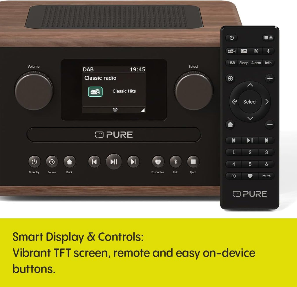 Pure Classic C-D4 DAB DAB+ FM Radio with CD Player and Bluetooth - Coffee Brown Walnut