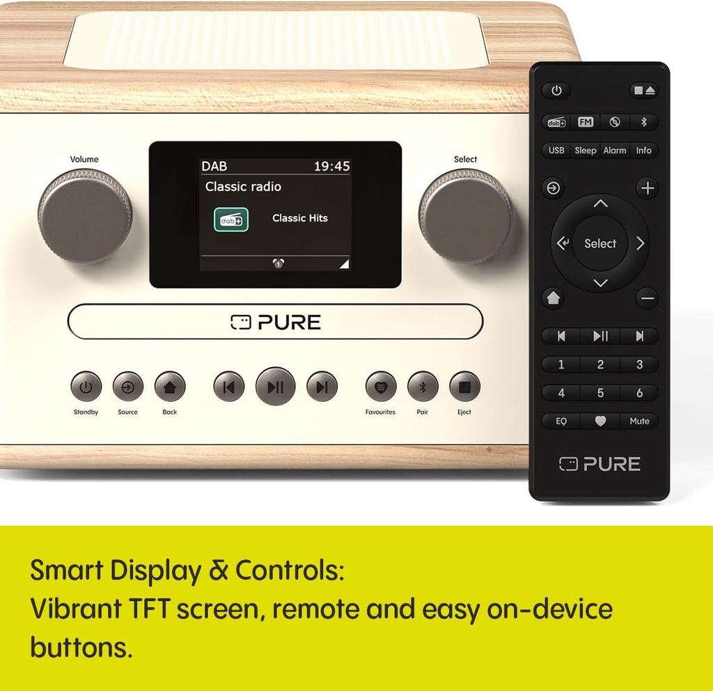 Pure Classic C-D4 DAB DAB+ FM Radio with CD Player and Bluetooth - Cotton White Oak
