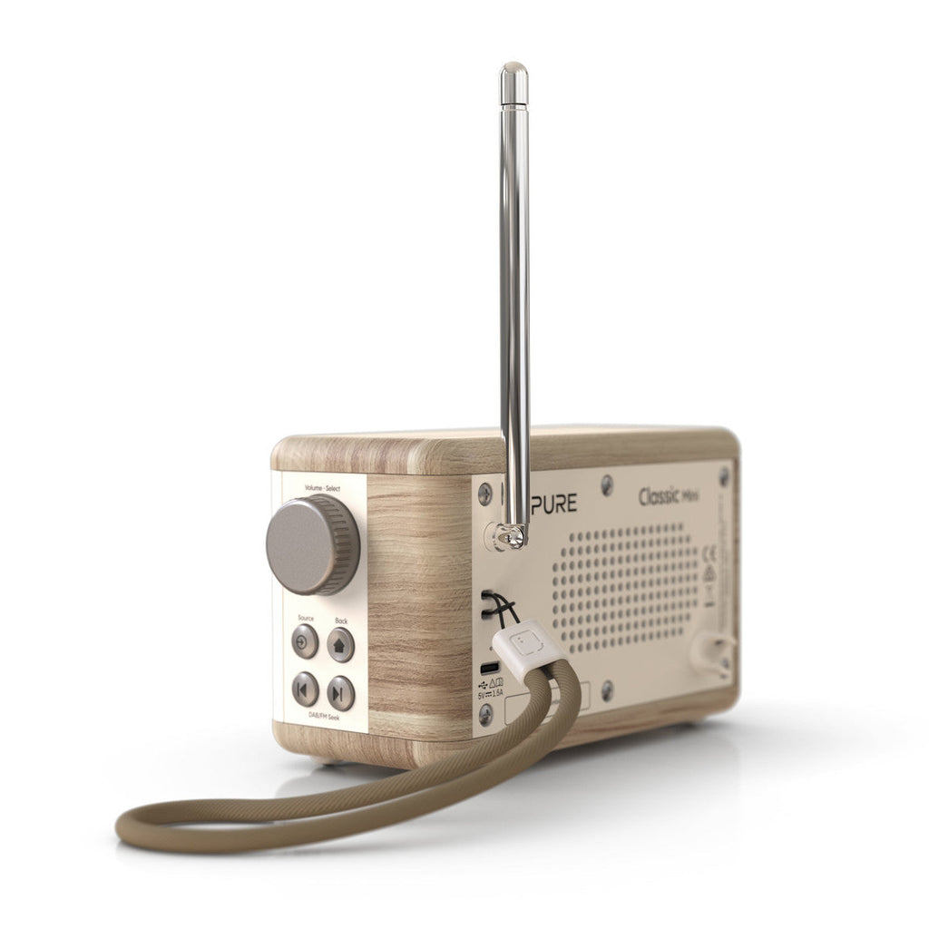 Pure Classic Mini Dab+ FM The Charming Portable Bluetooth Digital Radio - Cotton White Oak