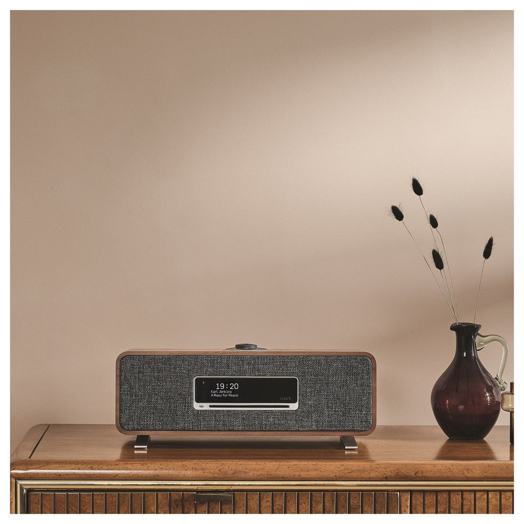 Ruark R3S Music System in Rich Walnut Veneer with Slate Grey Fabric Grille