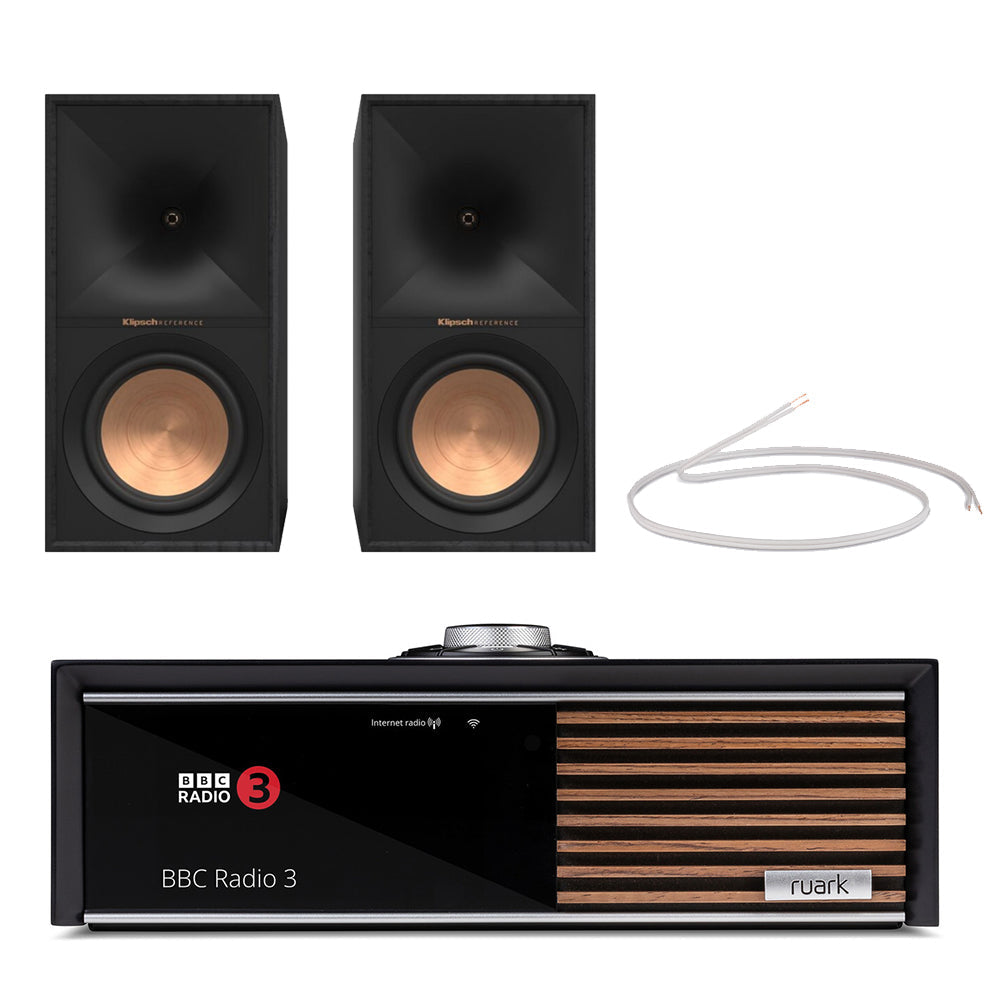 Ruark R610 Music Console with Klipsch R-60M Bookshelf Speakers Pair HiFi Package Black