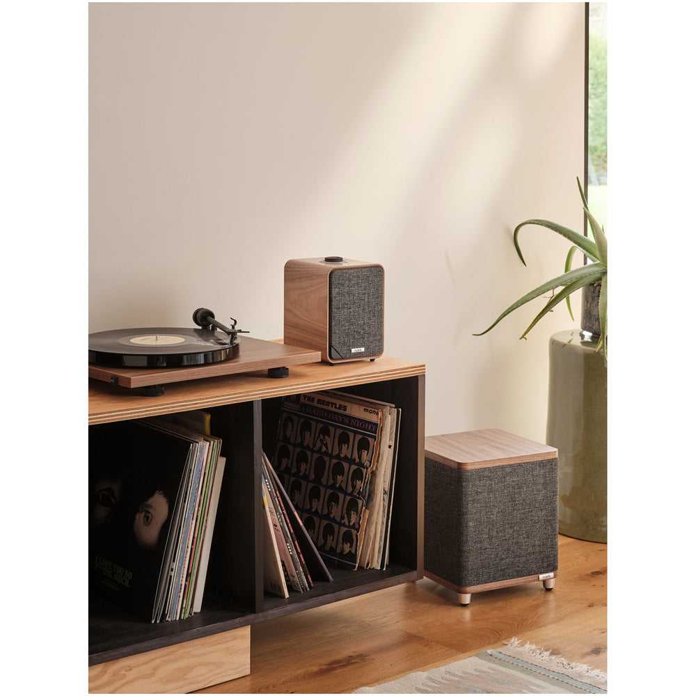 Ruark RS1 100W Subwoofer Rich Walnut Veneer with Slate Grey Fabric Grille