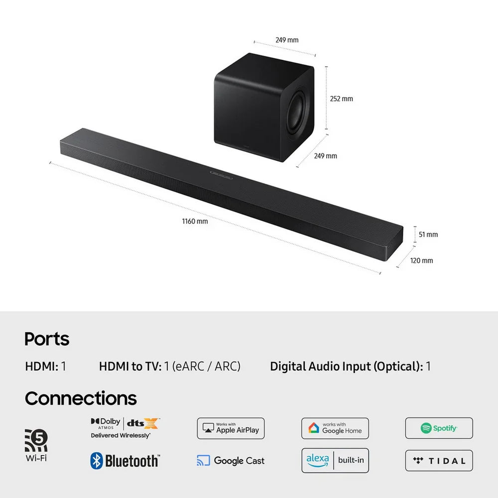 Samsung QE65S95FATXXU 65 Inch OLED S95F 4K UHD HDR Smart AI TV with HW-QS700F 3.1.2ch Q-Series Soundbar Bundle