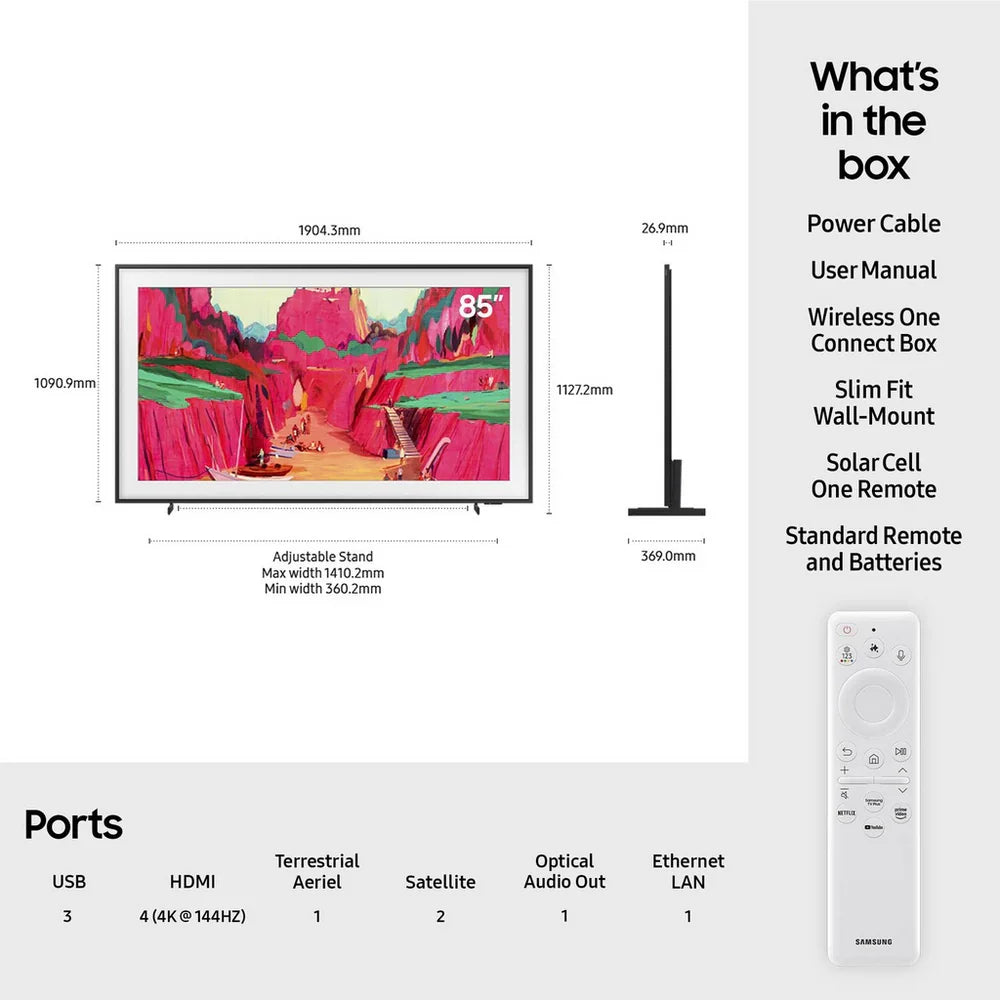 Samsung QE85LS03FWUXXU 85 Inch The Frame Pro LS03FW Art Mode Neo QLED 4K Vision Ultra HD HDR Smart AI TV