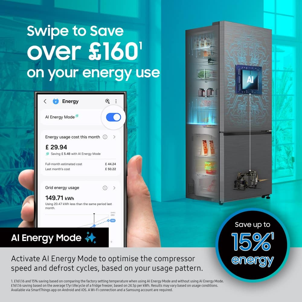 Samsung Series 6 RB38C636DB1EU SpaceMax Non Plumbed Frost Free Smart Fridge Freezer Black Stainless