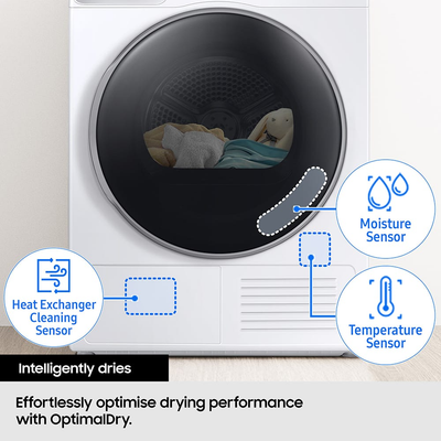 Samsung Series 8 DV90BB9445GHS1 with Optimal Dry 9kg Heat Pump Tumble Dryer White