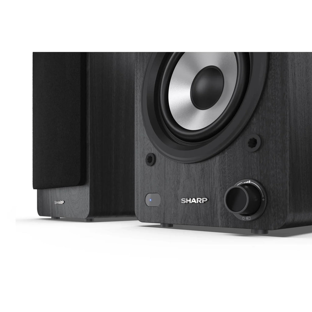 Sharp RP-TT100 Fully Automatic Bluetooth Turntable with CP-SS30 BK Active Bookshelf Speakers Pair - Black