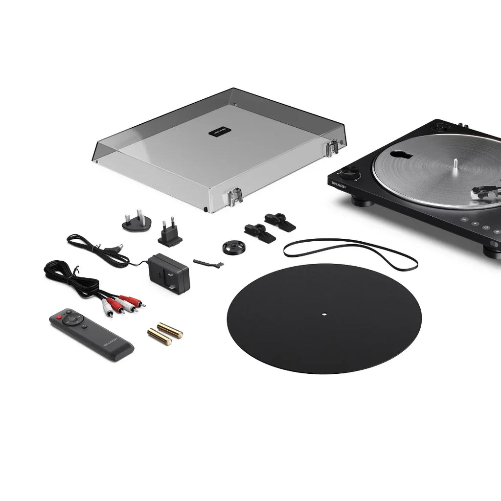 Sharp RP-TT100 Fully Automatic Bluetooth Turntable with CP-SS30 BK Active Bookshelf Speakers Pair - Black
