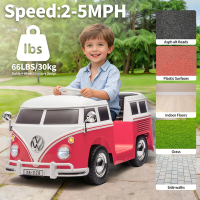 Garvee Volkswagen Licensed Electric Ride-On Bus for Kids - 6V Battery, LED Headlights, Music & Horn, Gentle Start, 2-Speed Pedal Control, Eco-Friendly - Perfect Gift - Pink
