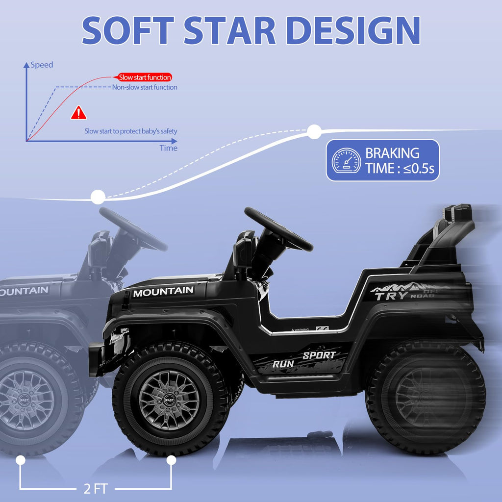 Garvee 12V Kids Ride On Electric Truck Car – Battery Powered, 3-Speed, Spring Suspension, LED Lights, MP3, Parental Remote, All-Terrain, Outdoor Toy Gift for Boys & Girls – Color: Black