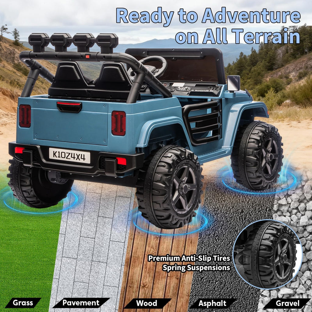 Garvee 24V 2-Seater Electric Ride On Truck for Kids – Remote Control – 4-Wheel Suspension – 3 Speeds – LED Lights – Wireless Audio & MP3 Player – Standard Test Method/CPSIA Certified – Light Blue