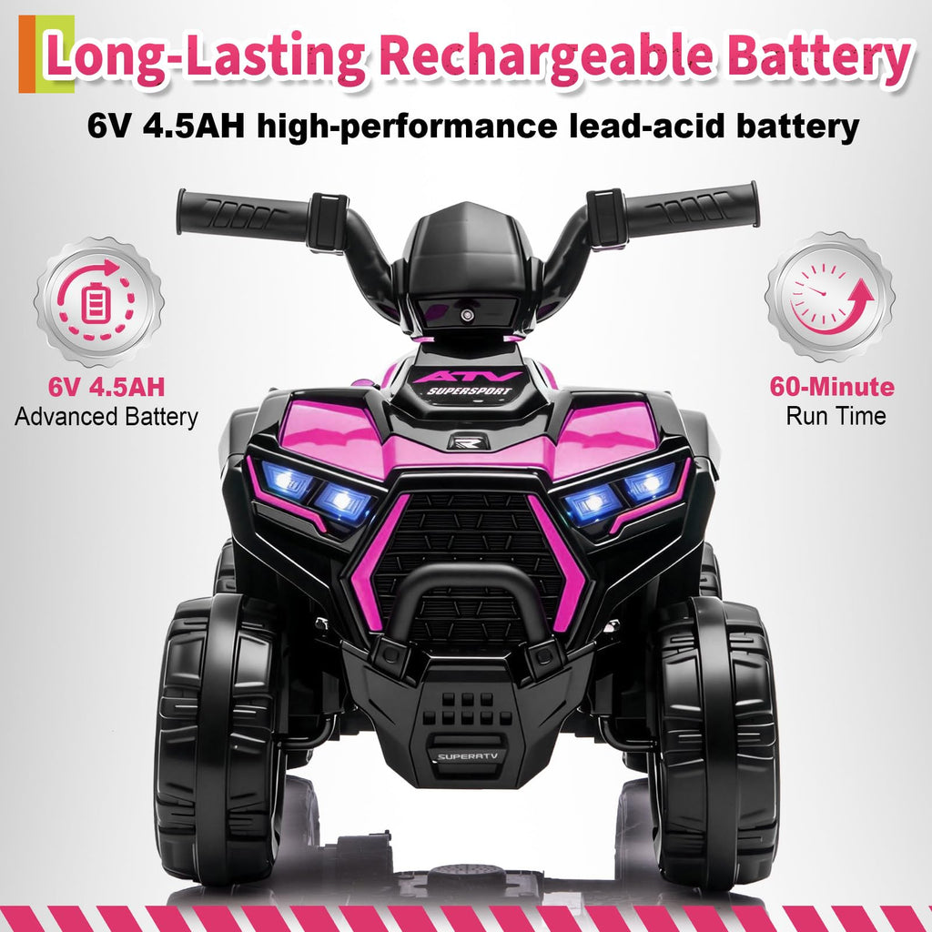 Garvee 6V Battery Powered Kids ATV Car with Lights, Music, 3.5mph Speed, 4 Wheeler, All-Terrain Tires, Safe Ride for Toddlers