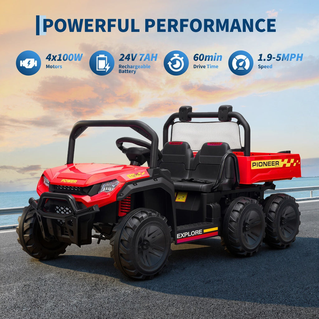Garvee 24V 4WD Electric Ride on Dump Truck for Kids, 2 Seater with Remote Control, Dump Bed, 3 Speed Modes, Music Player, All-Terrain Off-Road Vehicle Toy for Boys & Girls