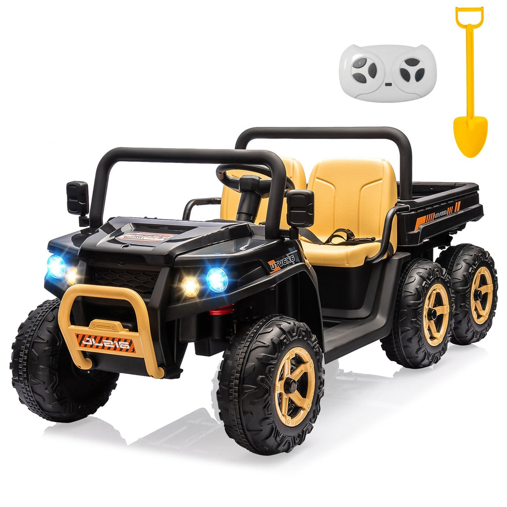 Garvee 24V 2-Seater 6-Wheel 4WD Kids Electric Dump Truck UTV - Remote Control, Wireless Audio Music, LED Lights, Shovel, Electric Dump Bed - Ride-On Car Toy for Boys & Girls - Black