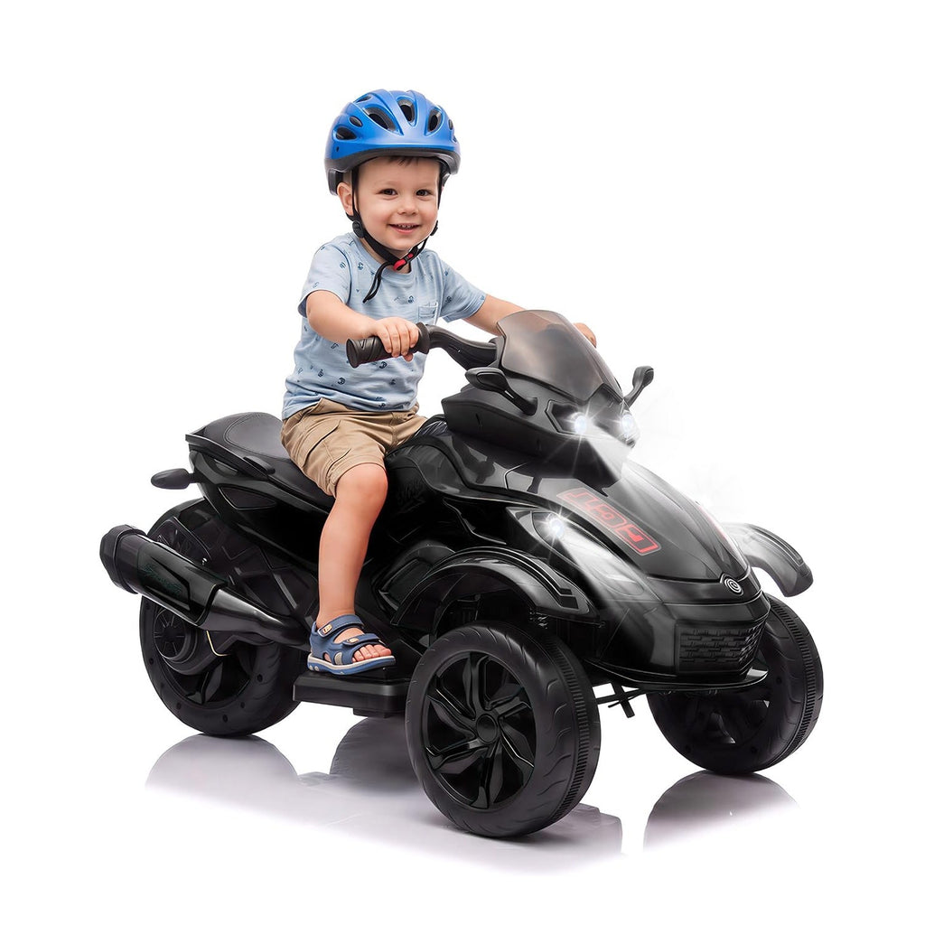 Garvee 12V Dual Motor Kids Electric Ride-On Car & 3-Wheeler ATV – 4 MPH, Treaded Tires, LED Lights & Music, 66 lbs Capacity, Outdoor Battery Powered Vehicle for Boys & Girls Ages 3-8 – Black