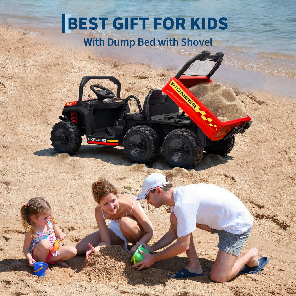 Garvee 24V 4WD Electric Ride on Dump Truck for Kids, 2 Seater with Remote Control, Dump Bed, 3 Speed Modes, Music Player, All-Terrain Off-Road Vehicle Toy for Boys & Girls