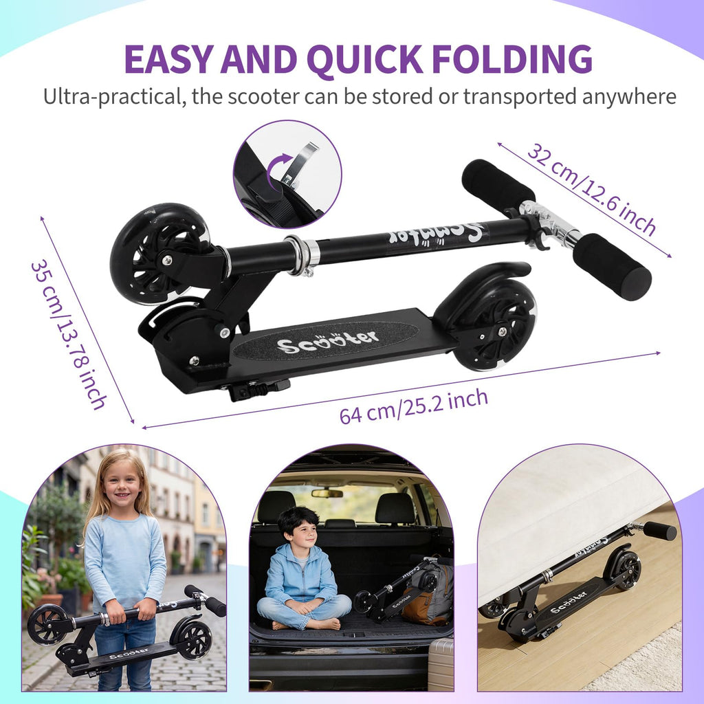 Garvee Kick Scooter for Kids with LED RGB Lighted Wheels, Lightweight 4.6 LBS, Adjustable Handlebars, Anti-Slip Deck, Detachable Design, Ages 3+