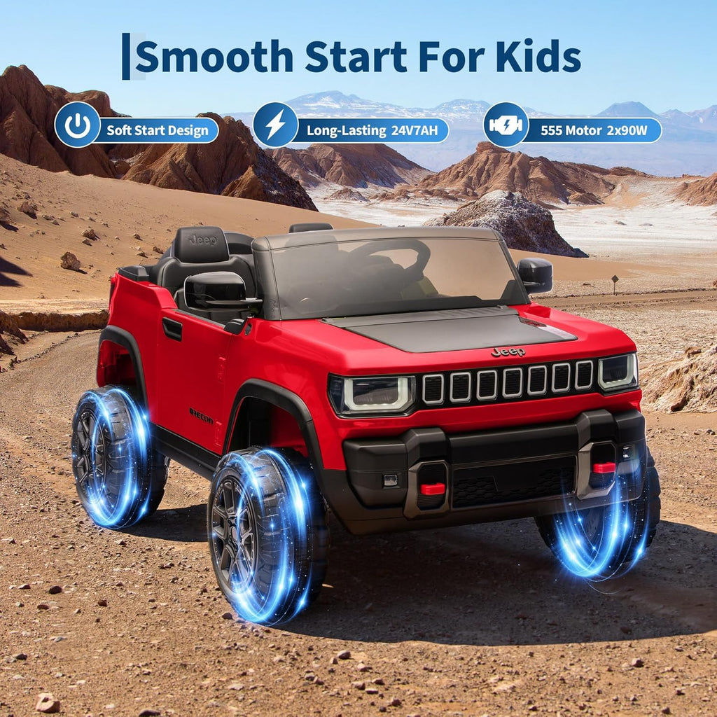 Garvee 24V 2-Seater Electric Ride-On Truck for Kids Ages 3-8 – Licensed 4WD Battery Car with Parental Remote, 3 Speeds, Wireless Connection Music, LED Lights, Gradual Start – Fun Toy Vehicle – Red