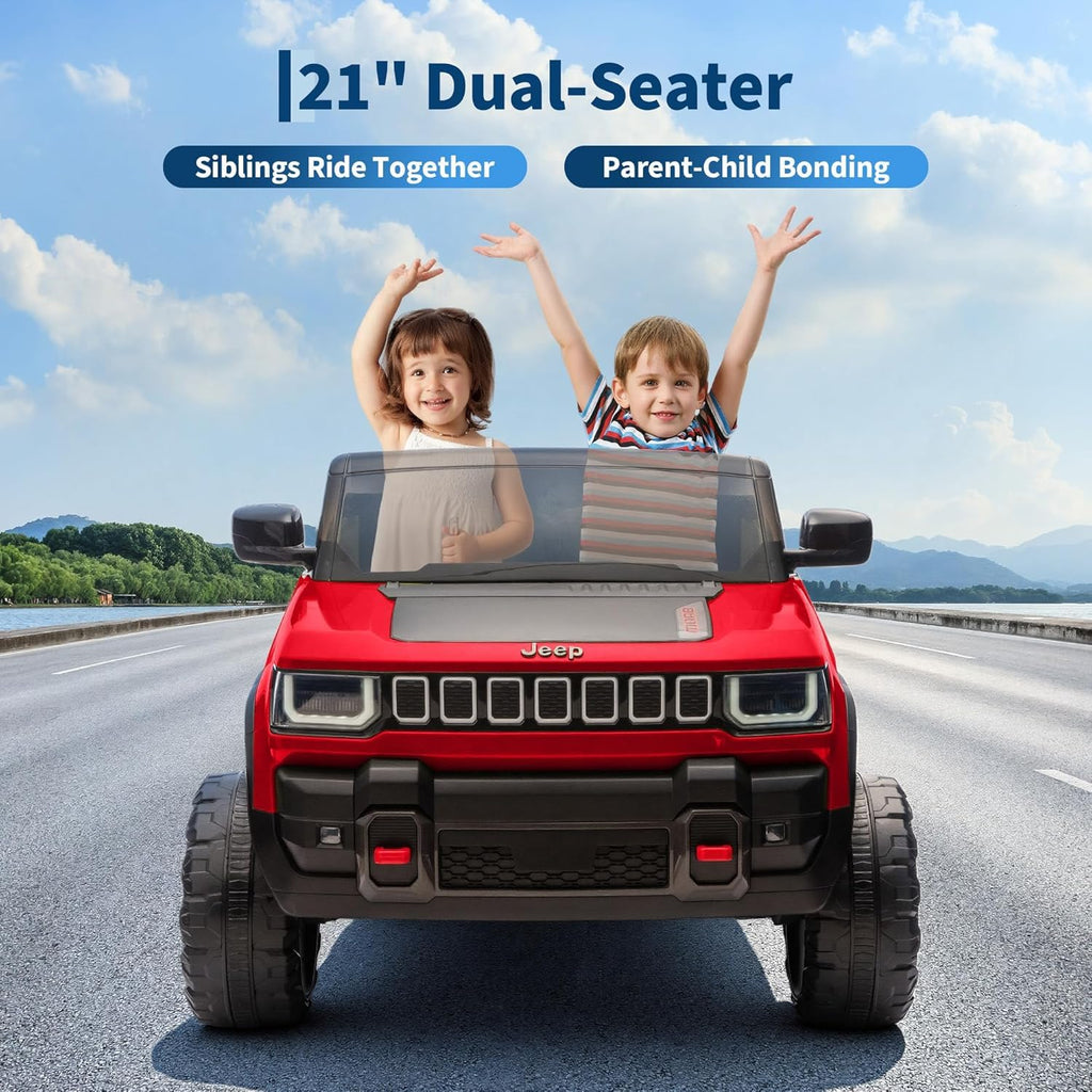 Garvee 24V 2-Seater Electric Ride-On Truck for Kids Ages 3-8 – Licensed 4WD Battery Car with Parental Remote, 3 Speeds, Wireless Connection Music, LED Lights, Gradual Start – Fun Toy Vehicle – Red