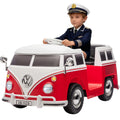 Garvee Volkswagen Licensed Electric Ride-On Bus for Kids - 6V Battery, LED Headlights, Music, Horn, Cup Holder, Pedal Control, 2-Speed, Gentle Start, Eco-Friendly - Red
