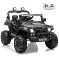 Garvee 12V Kids Ride-On Electric Truck – Parent Remote Control, 3 Speeds up to 4.1MPH, Spring Suspension, LED Lights, wireless Music, Safety Locking Doors, 3-Point Harness, All-Terrain Battery Powered Toy for Ages 3-5 – Black