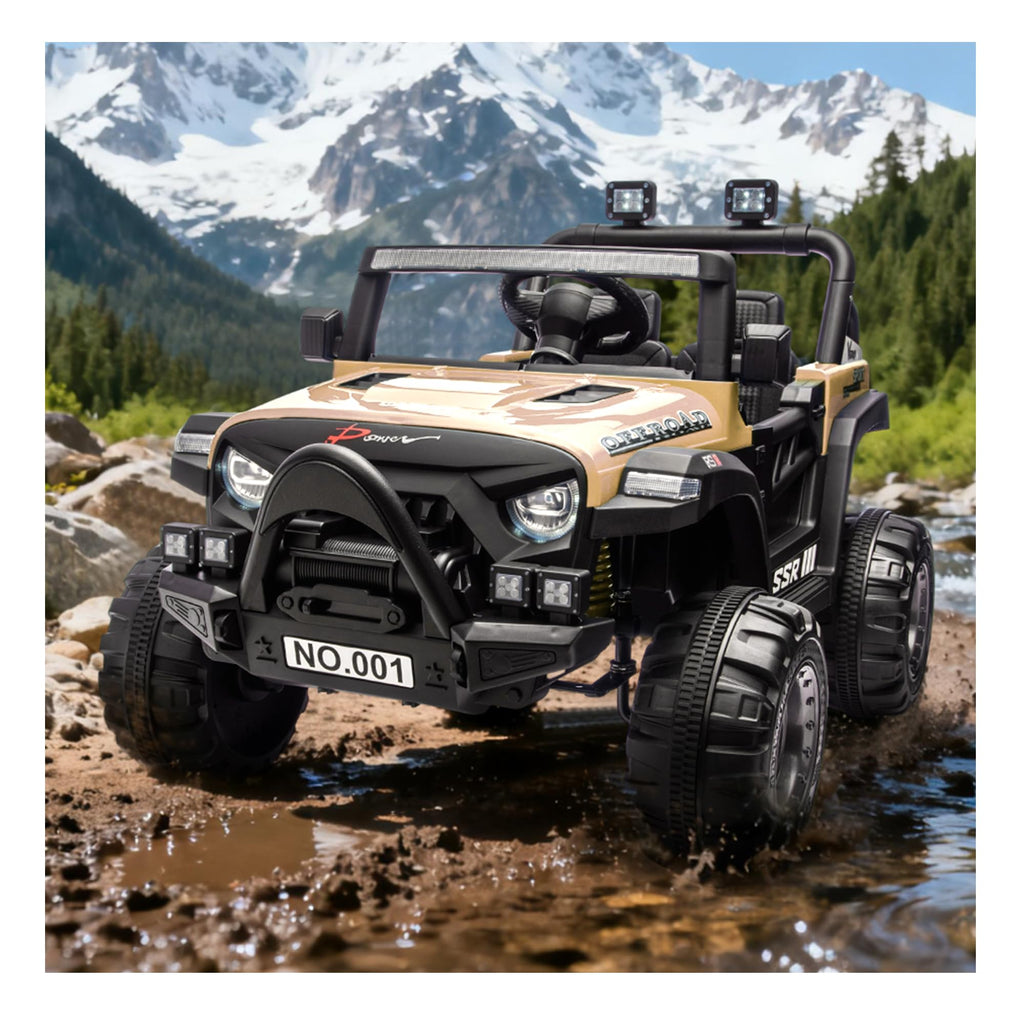 Garvee 12V Kids Electric Ride-On Car – Parent Remote Control, 3 Speeds up to 4.1MPH, Spring Suspension, Seat Harness, Locking Doors, LED Headlights, wireless Music, Battery Powered Truck Toy for Boys & Girls – Khaki