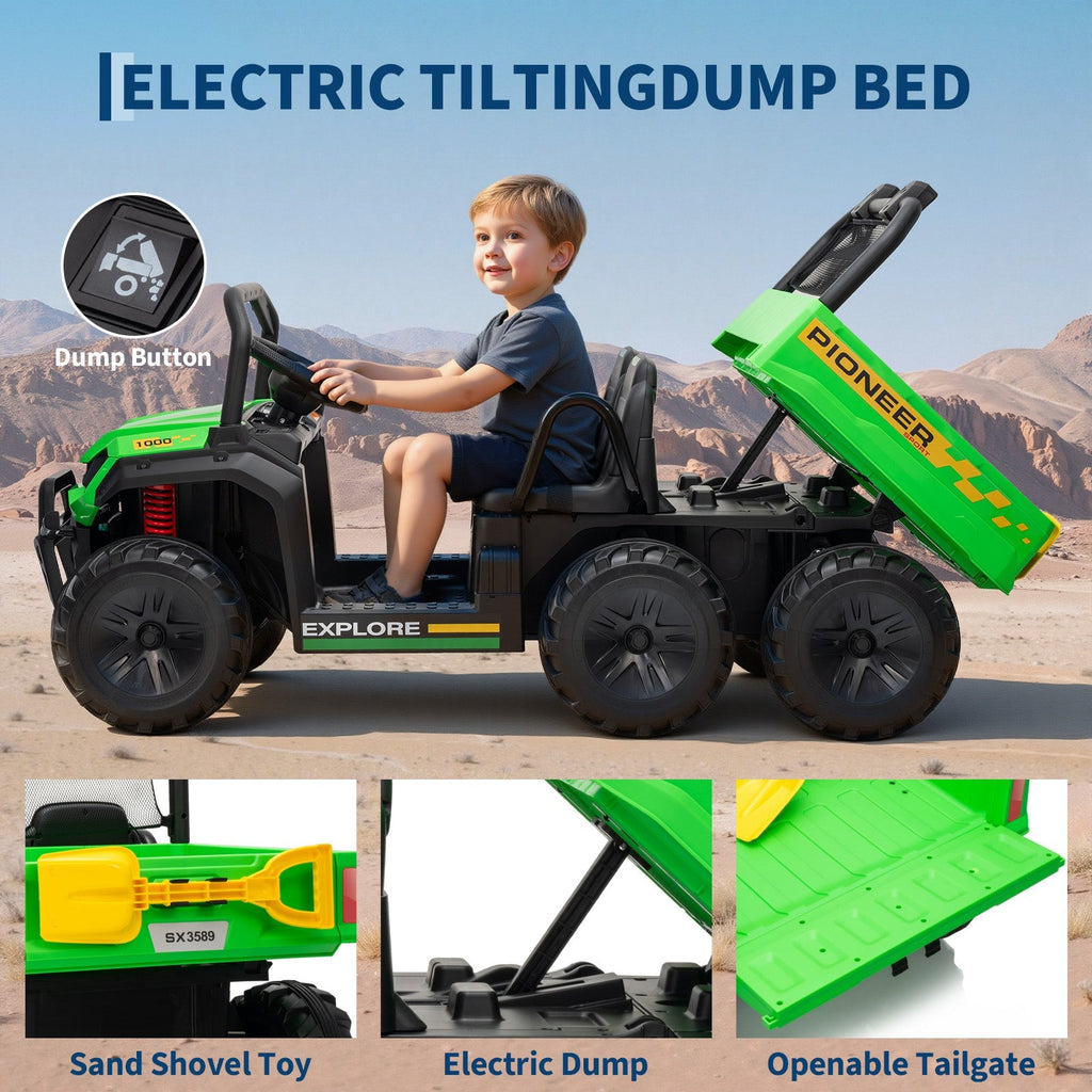Garvee 24V 4WD Electric Ride on Dump Truck for Kids, 2 Seater with Remote Control, Dump Bed, 3 Speed Modes, Music Player, All-Terrain Off-Road Vehicle Toy for Boys & Girls