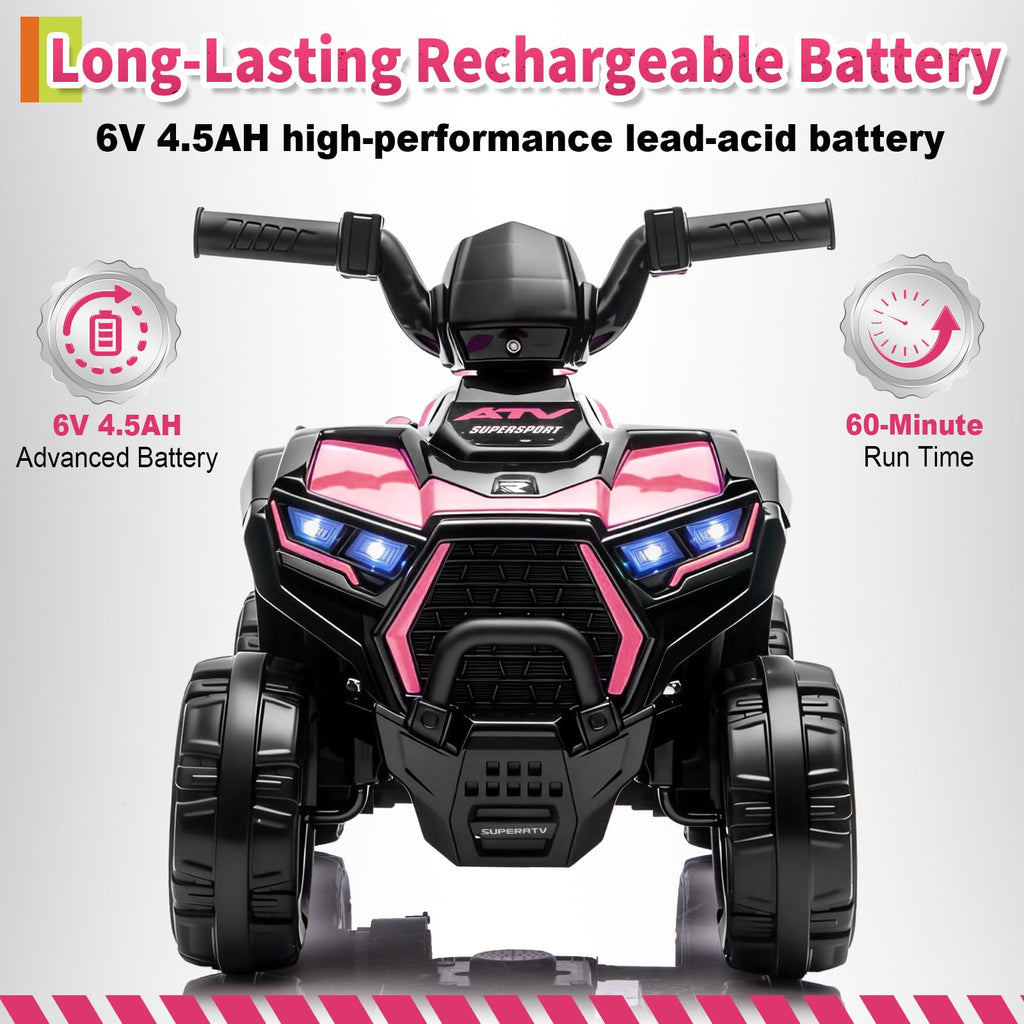 Garvee 6V Battery Powered Kids ATV Car with Lights, Music, 3.5mph Speed, 4-Wheel Electric Toddler Ride-On, All-Terrain Tires, Safe & Fun Outdoor Toy