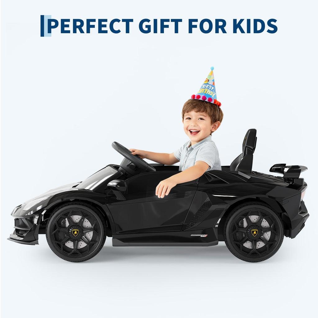 Garvee Licensed Lamborghini 12V Electric Ride-On Car for Kids – Battery Powered Sports Vehicle with Remote Control, 2 Speeds, MP3 Player, LED Headlights, Spring Suspension, Music System – For Ages 3-8 – Black