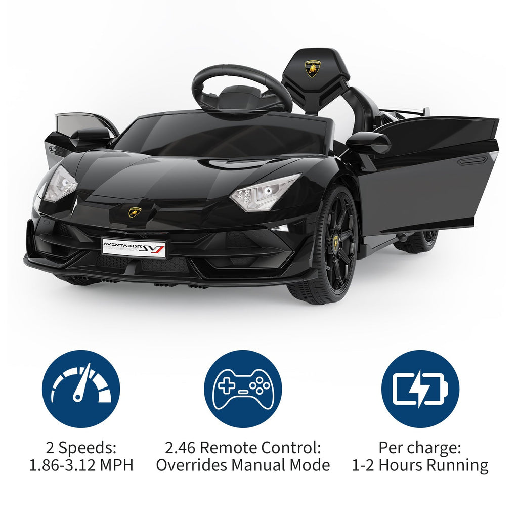 Garvee Licensed Lamborghini 12V Electric Ride-On Car for Kids – Battery Powered Sports Vehicle with Remote Control, 2 Speeds, MP3 Player, LED Headlights, Spring Suspension, Music System – For Ages 3-8 – Black