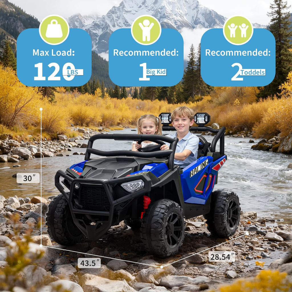 Garvee 24V 2-Seater Electric UTV Ride-On Truck for Kids Ages 2-8 – Battery Powered, Remote Control, 4-Wheel Suspension, Gradual Power-Up, 3 Speeds, LED Lights, Wireless – Blue