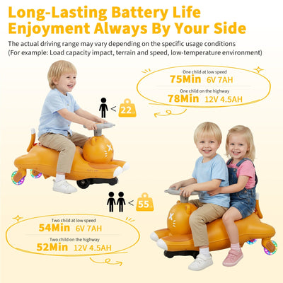 Garvee Fun & Safe Wiggle Ride-On Car for Kids – Cartoon Cat Design, Pedal-Driven, Battery Powered, 6V Electric, Durable Build, Indoor/Outdoor Toy – Brown - US Standard