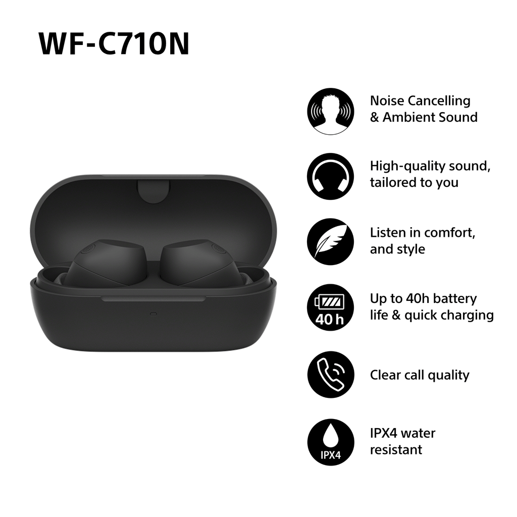 Sony WFC-710N Wireless Noise Cancelling Bluetooth Earbuds Black