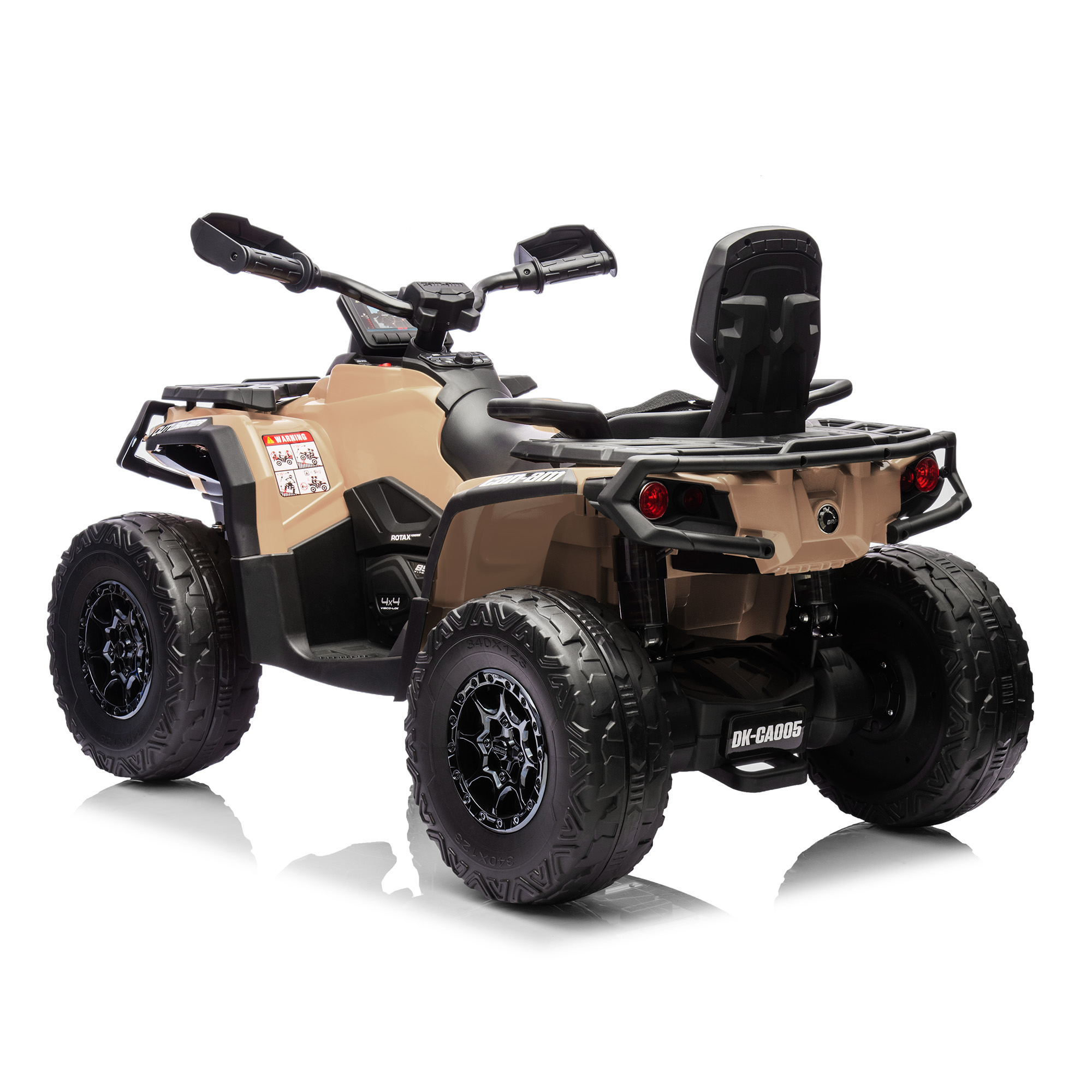 Garvee Ride - P Series: 2 Seater Ride On Car 24V 4WD Electric ATV, Leather Seats, Safety Belt, Bluetooth, Adjustable Speed, Yellow, Outdoor Adventure - Brown