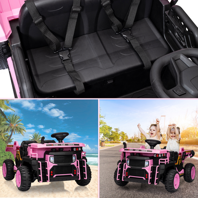 Garvee Ride - P Series: 24V Ride On Dump Truck, 2 Seater Electric Cars for Kids with Remote Control, Dump Bed, Shovel, Music, Led, Wheel Shock Absorption,Ride On Construction Vehicle Four- for Kids 3+,Pink
