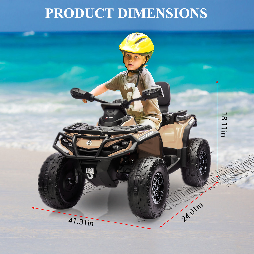 Garvee Ride - P Series: 2 Seater Ride On Car 24V 4WD Electric ATV, Leather Seats, Safety Belt, Bluetooth, Adjustable Speed, Yellow, Outdoor Adventure - Brown