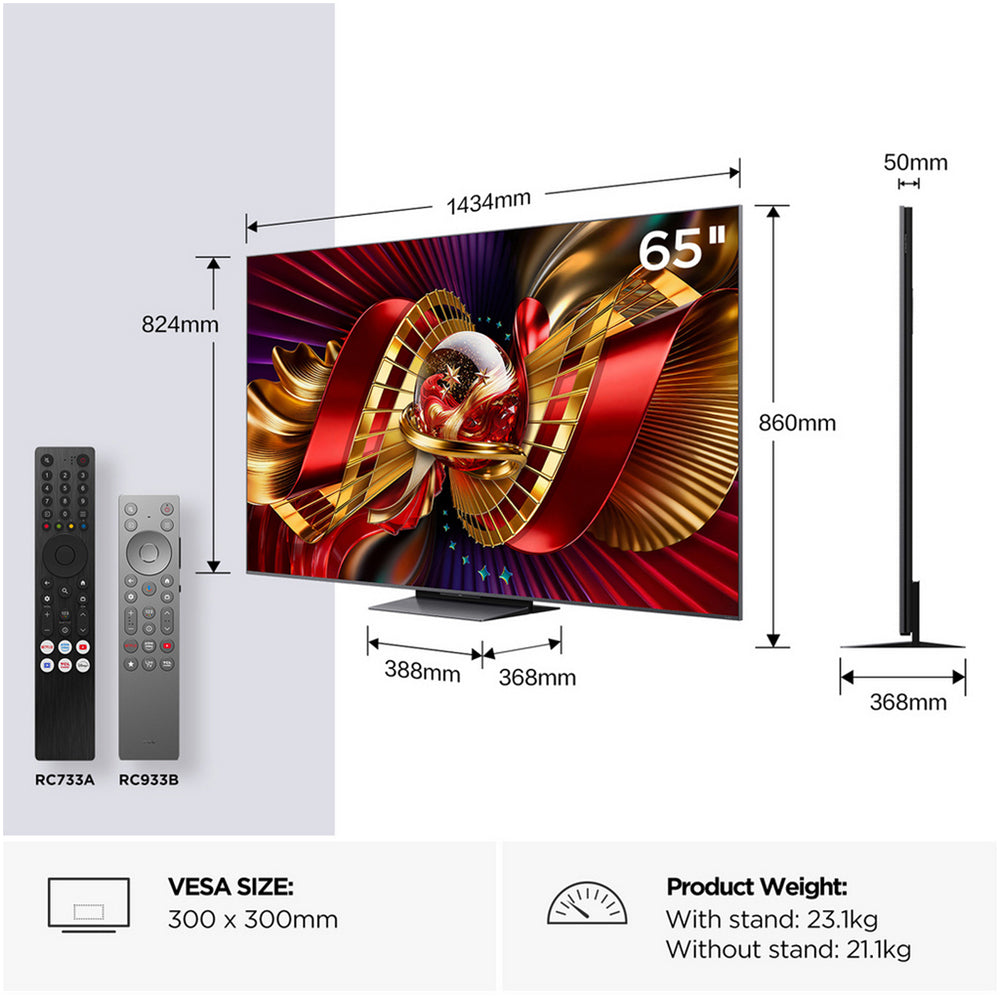 TCL 65C8L-UK 65 Inch C8L 4K Ultra HD HDR Premium SQD-Mini LED Smart TV 2026