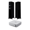 Wiim Amp Silver with Wharfedale Diamond 12.3 Floorstanding Speakers Pair Package Black